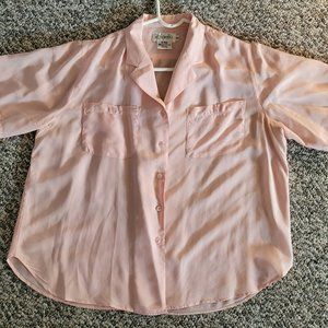 Rafaella pink silk button down short sleeve blouse